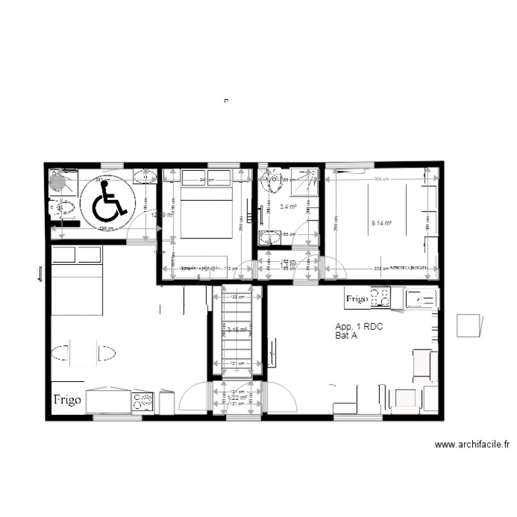 Batiment Droit  RDC Handicapé et 1   OKk k. Plan de 0 pièce et 0 m2