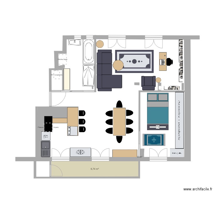 PLAN VERSION LOFT. Plan de 2 pièces et 6 m2