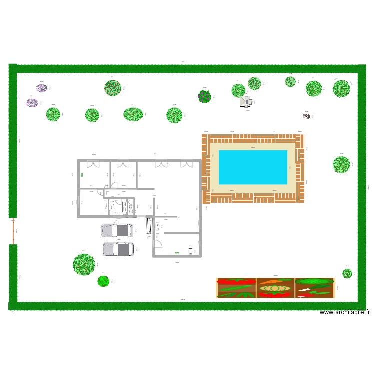 Plan DE MASSE piscine 8 X 4 ET PLAGE 1 METRE. Plan de 3 pièces et 111 m2