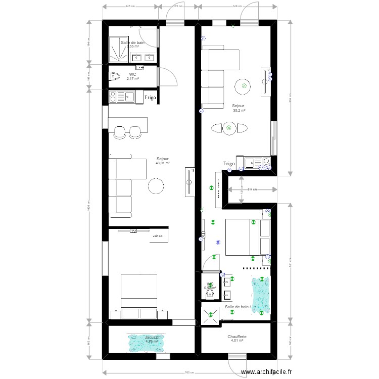 plan electrique love room. Plan de 7 pièces et 94 m2