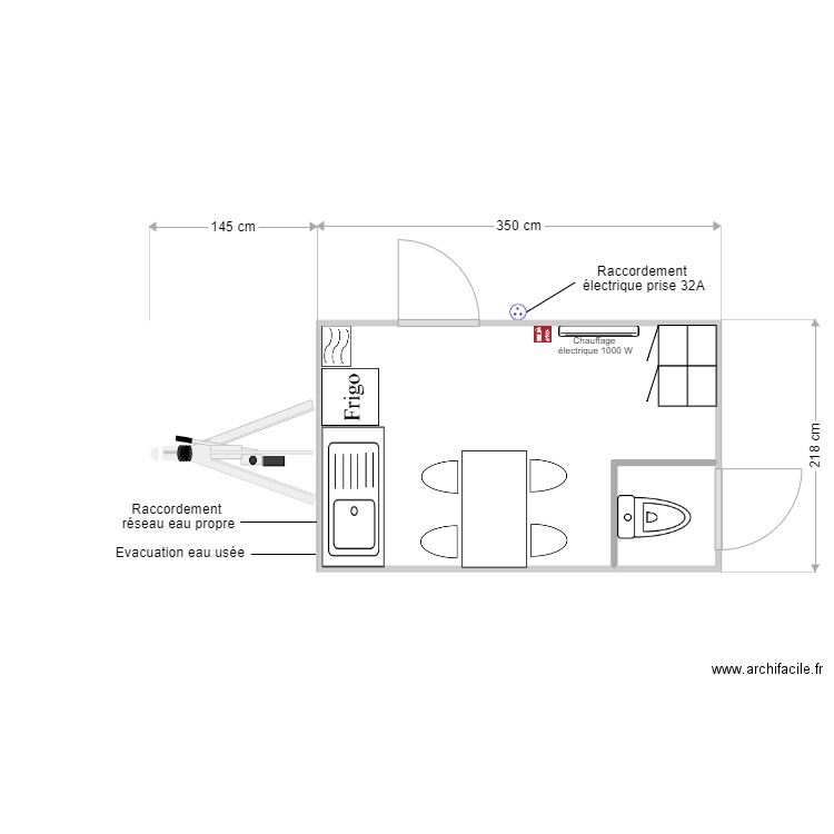 BVR 001 4PL. Plan de 2 pièces et 7 m2