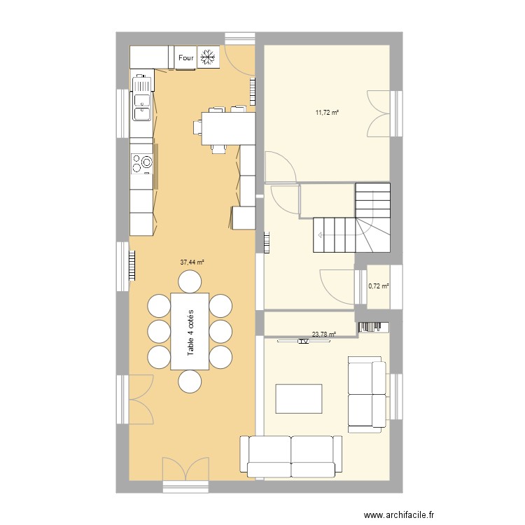 plan maison version 2. Plan de 4 pièces et 74 m2
