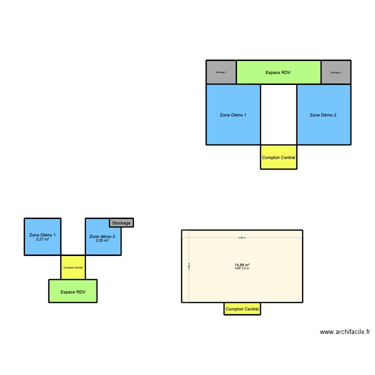 Pratique pro. Plan de 14 pièces et 45 m2