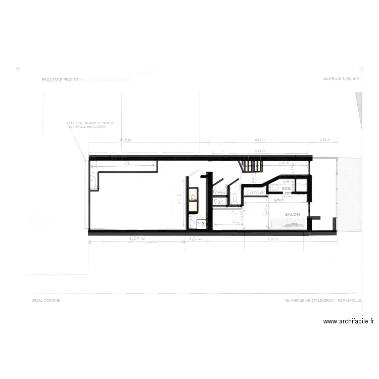 rez de chaussée 3. Plan de 3 pièces et 1 m2