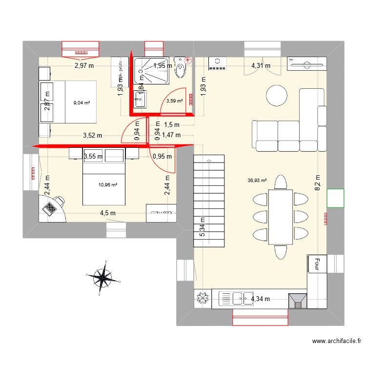 LARET - 1er étage futur _v3. Plan de 4 pièces et 61 m2