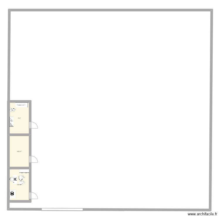 hangar. Plan de 3 pièces et 27 m2