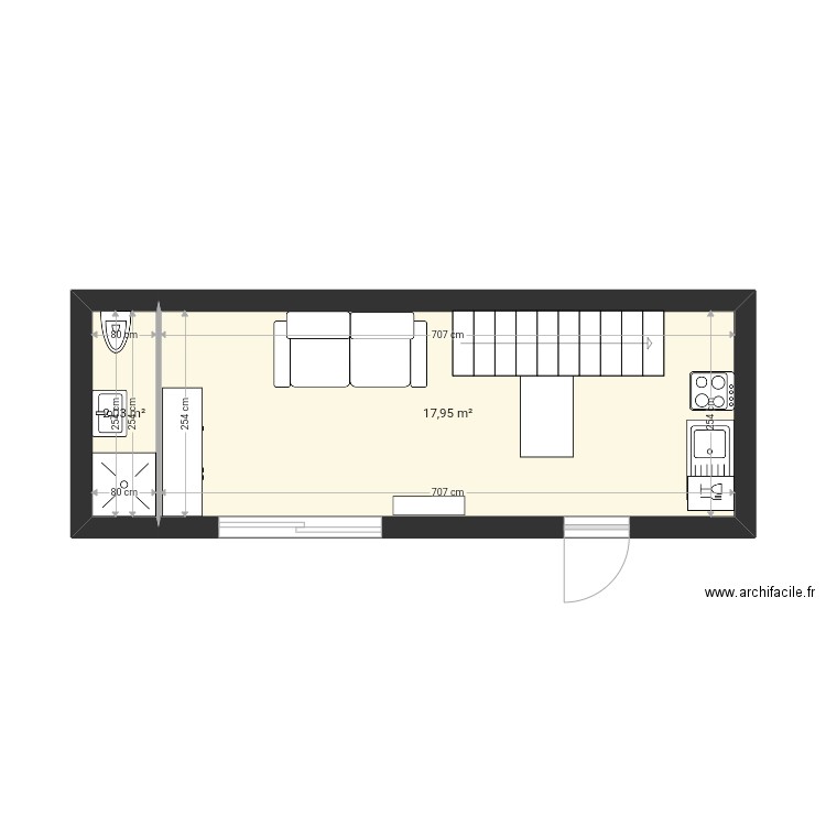 Cabane finie. Plan de 4 pièces et 42 m2