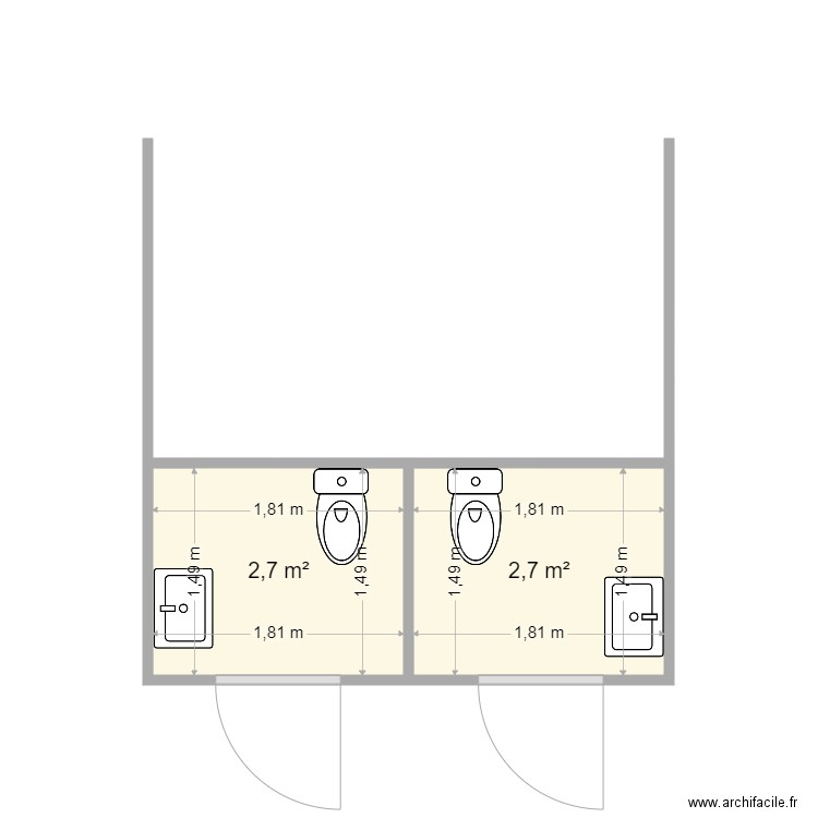 FDS WC BUREAU. Plan de 2 pièces et 5 m2