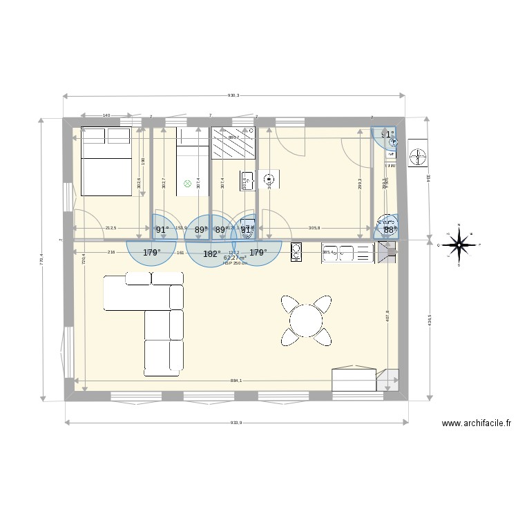 maison. Plan de 1 pièce et 62 m2