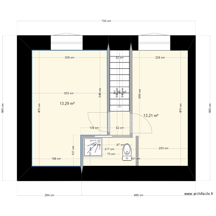 lesco étage nouveau douche. Plan de 3 pièces et 29 m2