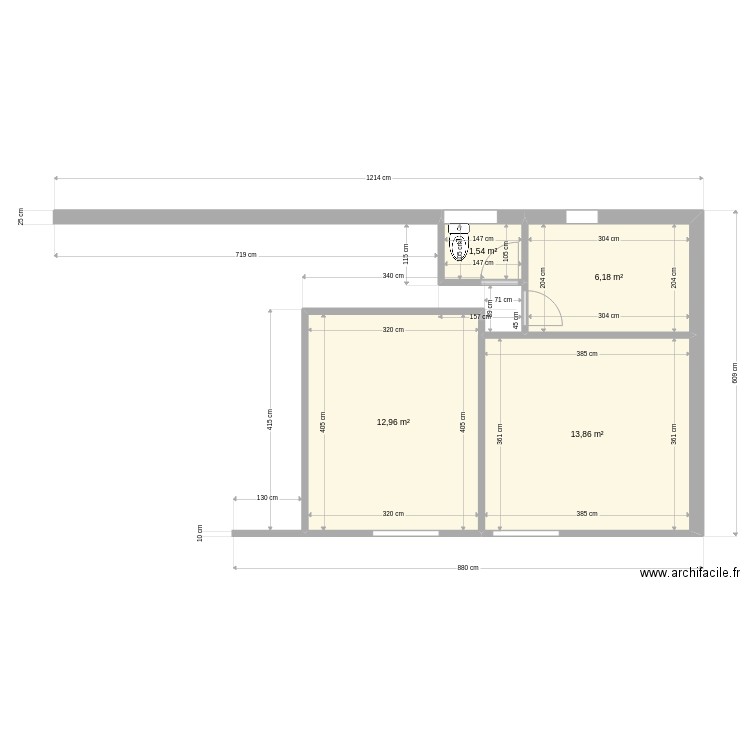 RDC existant octobre 2022. Plan de 4 pièces et 35 m2