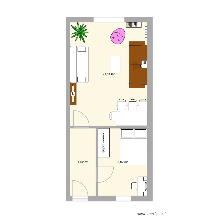 salon aulnay avec chambre. Plan de 3 pièces et 35 m2