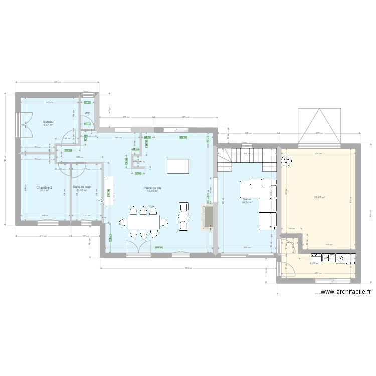 sans entrée. Plan de 12 pièces et 148 m2