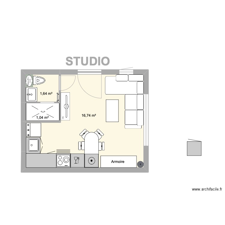 STUDIO DÉFINITIF. Plan de 3 pièces et 19 m2