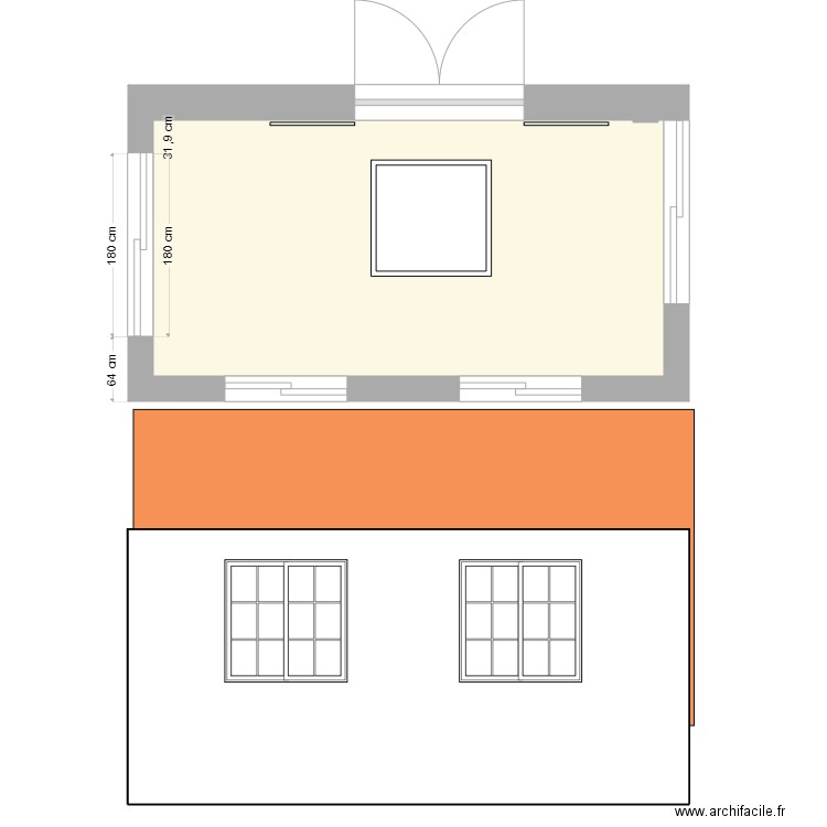 terrasse toiture. Plan de 1 pièce et 13 m2