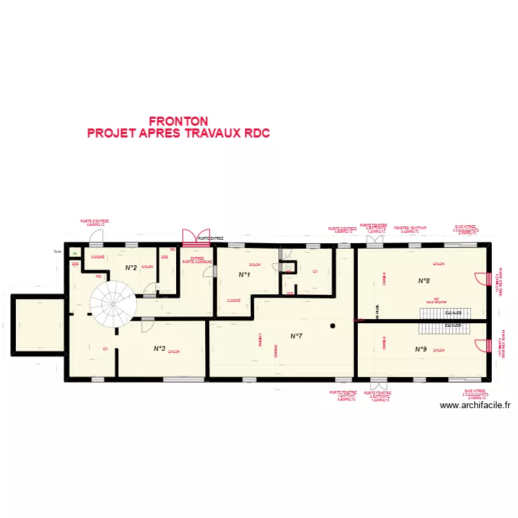 PLAN FRONTON RDC ET COMBLES APRES TRAVAUX.. Plan de PLAN FRONTON RDC ET COMBLES APRES TRAVAUX.. Plan de