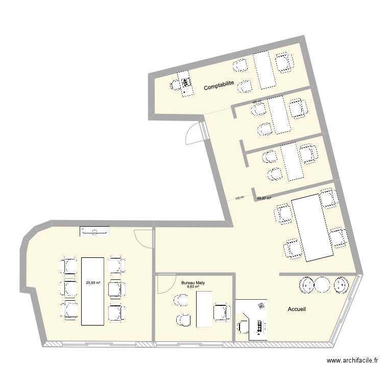 bureau vdn 4. Plan de 3 pièces et 105 m2