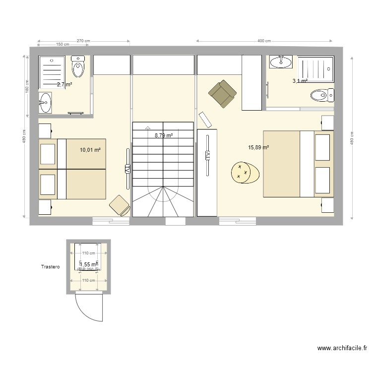 Baños 64 étage final. Plan de 6 pièces et 42 m2