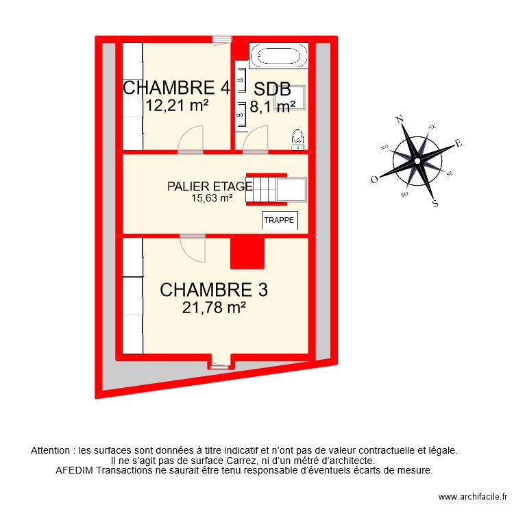 BI 9828 ETAGE . Plan de 7 pièces et 72 m2