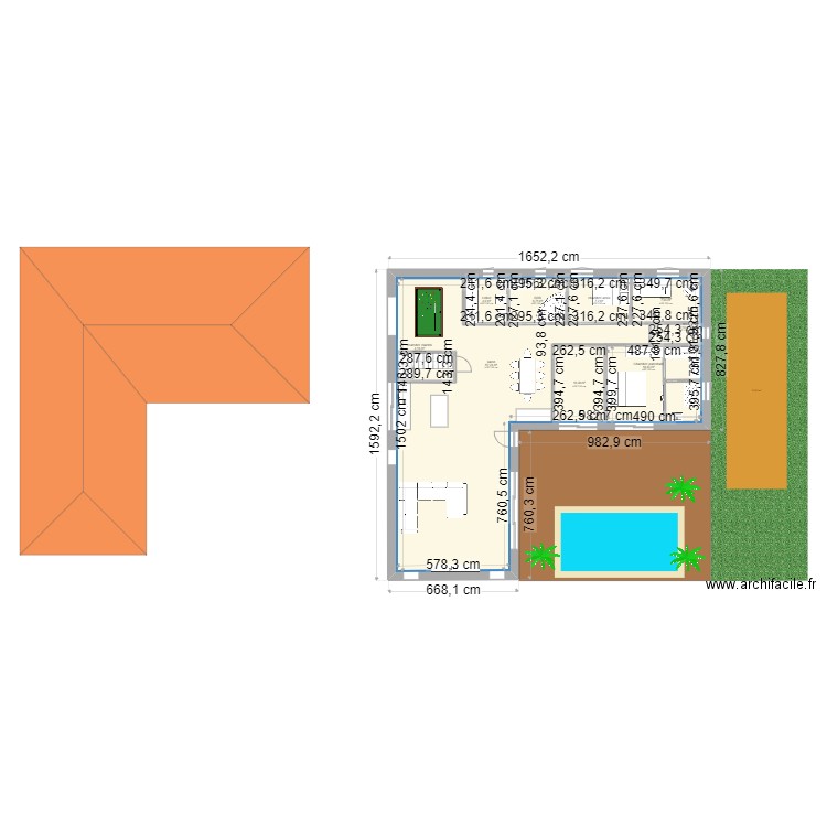 Nouveau plan iso 45. Plan de 9 pièces et 223 m2