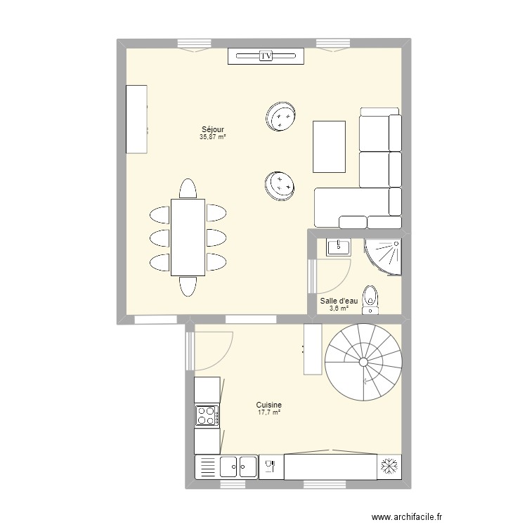 Duplex. Plan de 3 pièces et 57 m2