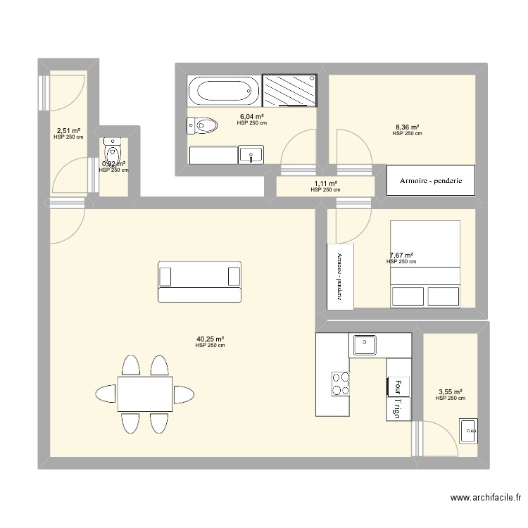 appart. Plan de 8 pièces et 70 m2