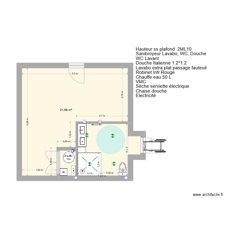 EXTENTION CH  ELSA SDB PMR. Plan de 3 pièces et 30 m2