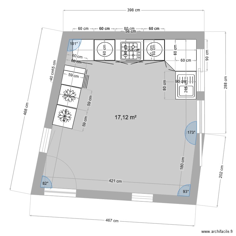 cuisine ext. Plan de 1 pièce et 17 m2
