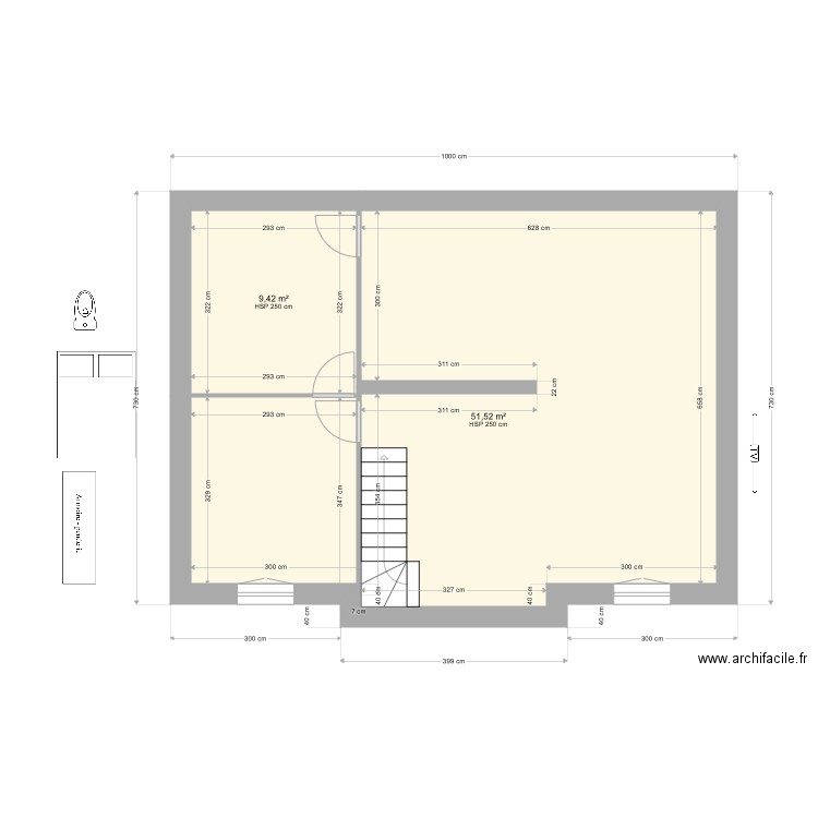 Dalmat étage. Plan de 2 pièces et 61 m2