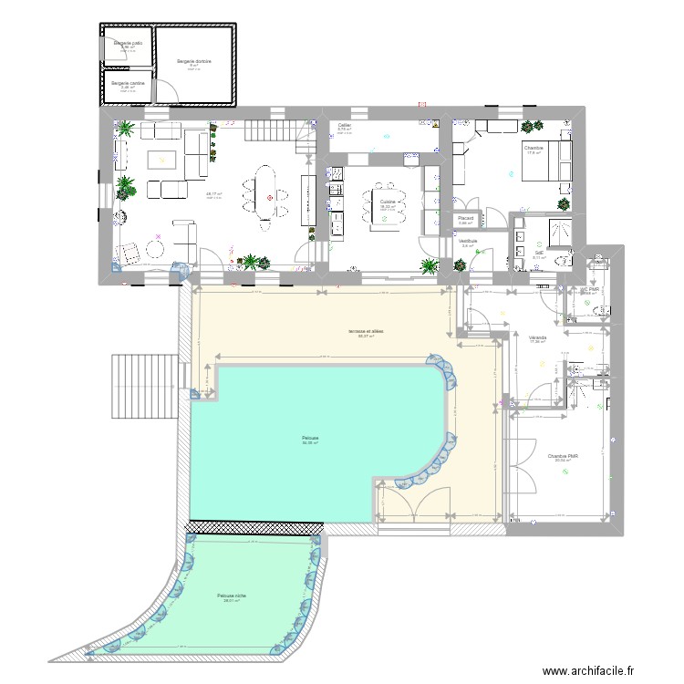 cour PMR5. Plan de 16 pièces et 292 m2