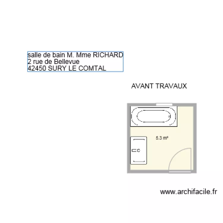 SDB RICHARD AVANT TRAVAUX. Plan de SDB RICHARD AVANT TRAVAUX. Plan de