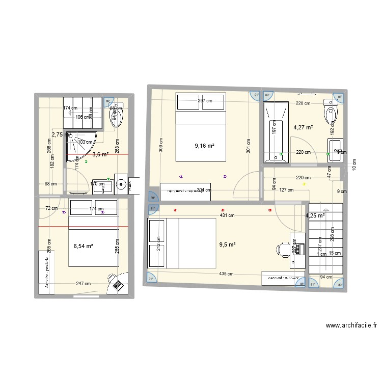 miason reno mur isolation 1er ETAGE. Plan de 7 pièces et 40 m2