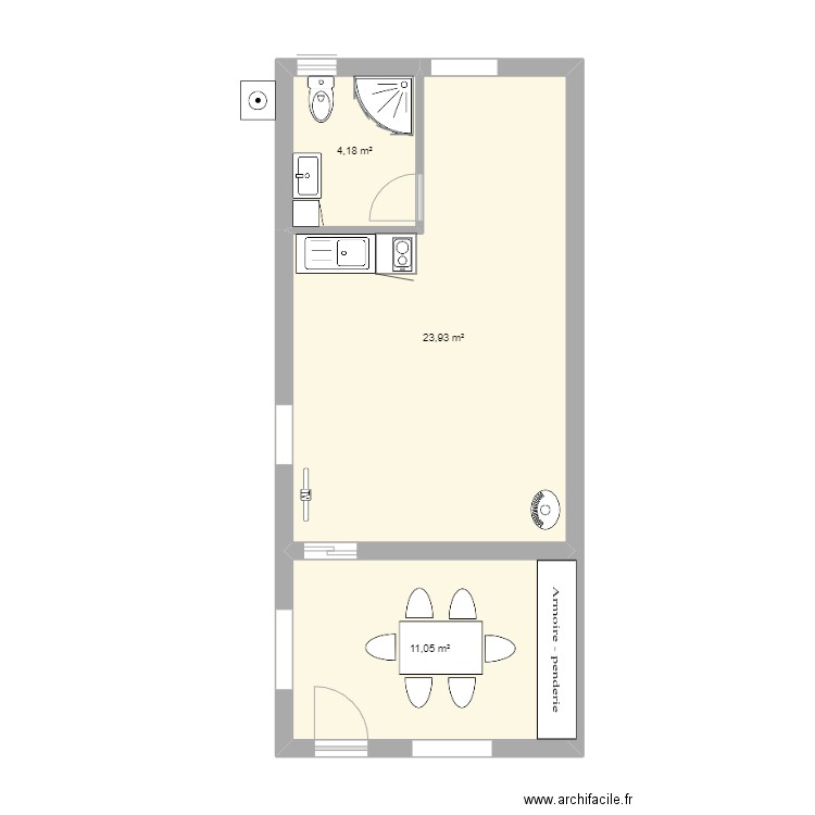 CABANON. Plan de 3 pièces et 39 m2