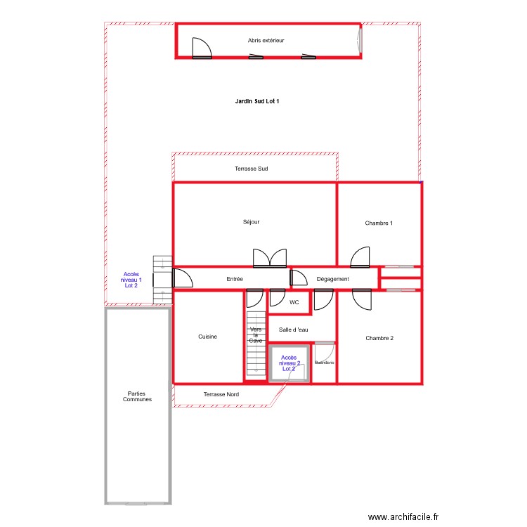 niveau  2 bernardini. Plan de 15 pièces et 106 m2