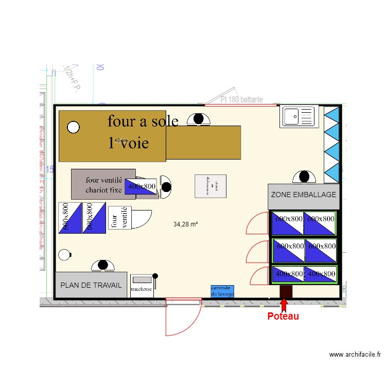 Gergy labo BVP V2. Plan de 1 pièce et 34 m2