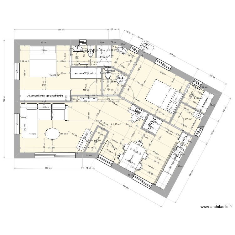 pp EN v 71 M²  1 sdb. Plan de 7 pièces et 66 m2