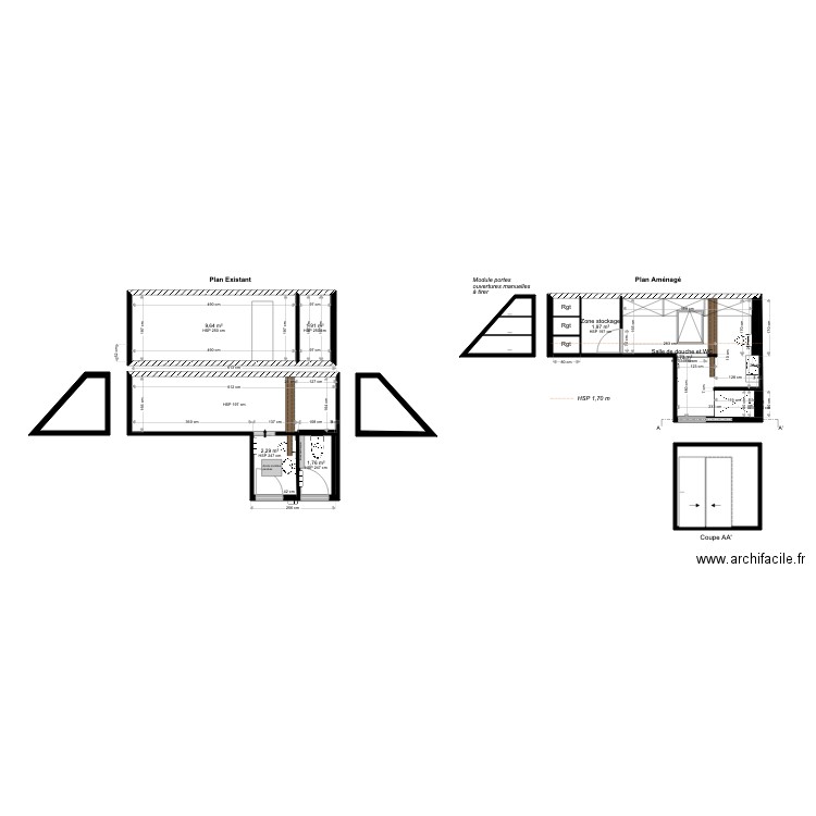 SDB MONTMOROT EXISTANT ET PROJET. Plan de 0 pièce et 0 m2