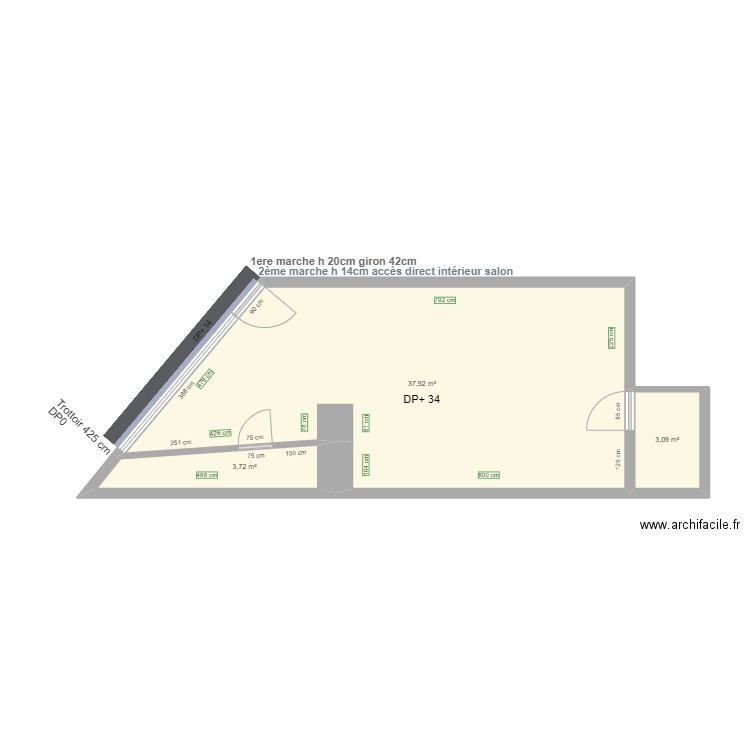 CUT HOUSE AVANT TRAVAUX. Plan de 3 pièces et 45 m2