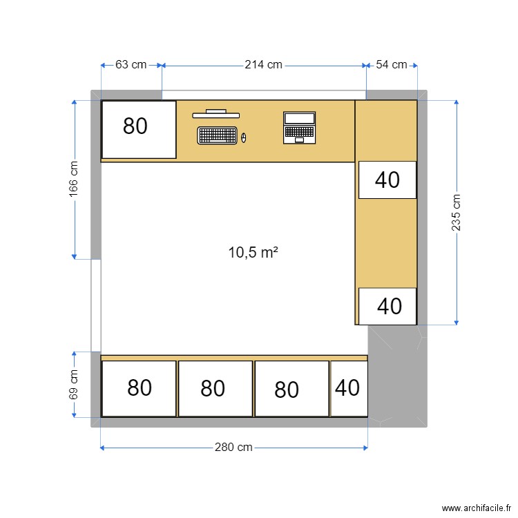 bureau. Plan de 18 pièces et 96 m2