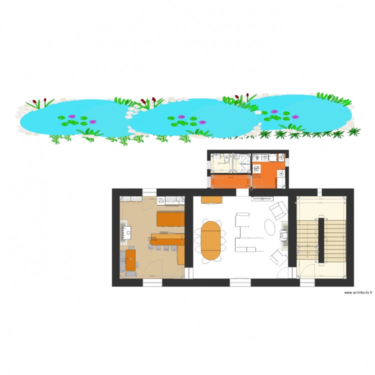 La Perronnière cuisine. Plan de 5 pièces et 60 m2