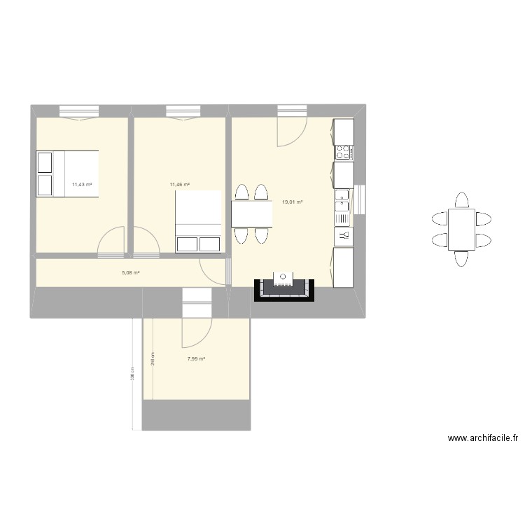 Clous gardien 1. Plan de 5 pièces et 55 m2