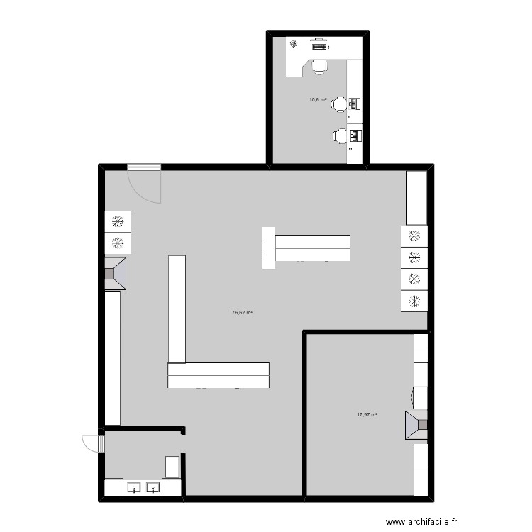 Labo. Plan de 3 pièces et 105 m2