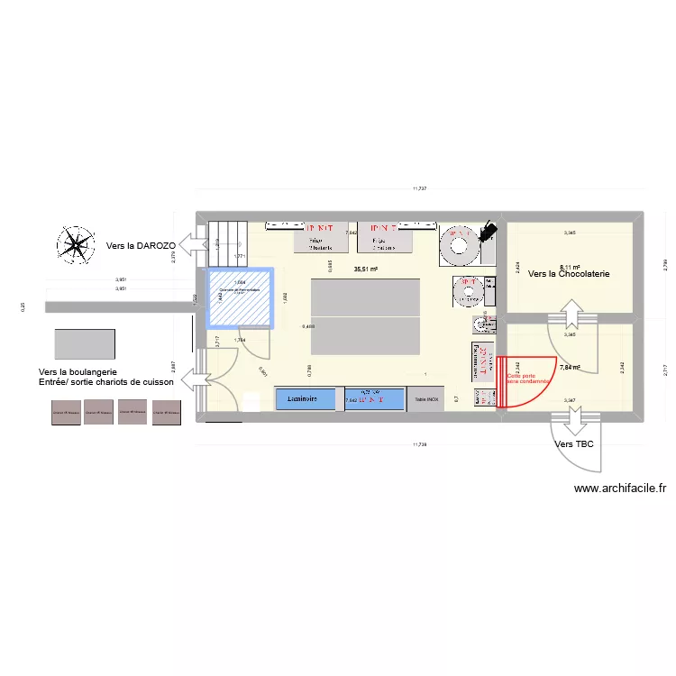 Extension Boulangerie. Plan de 4  et 54 m²