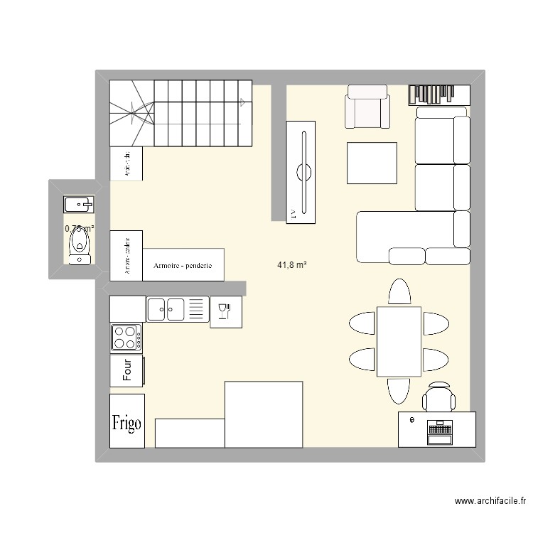 étage 1. Plan de 2 pièces et 43 m2