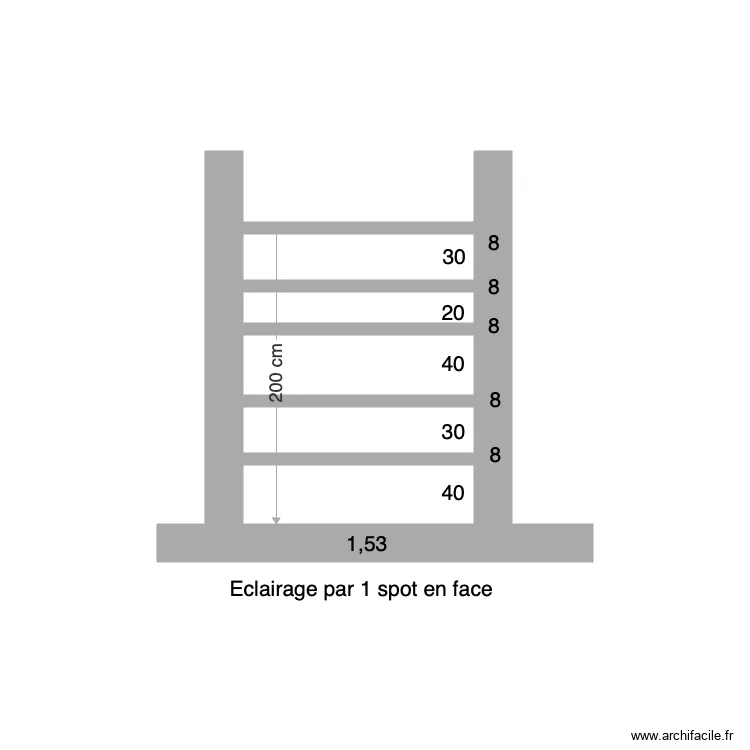 Etag&eacute;re ch avec poteau. Plan de 