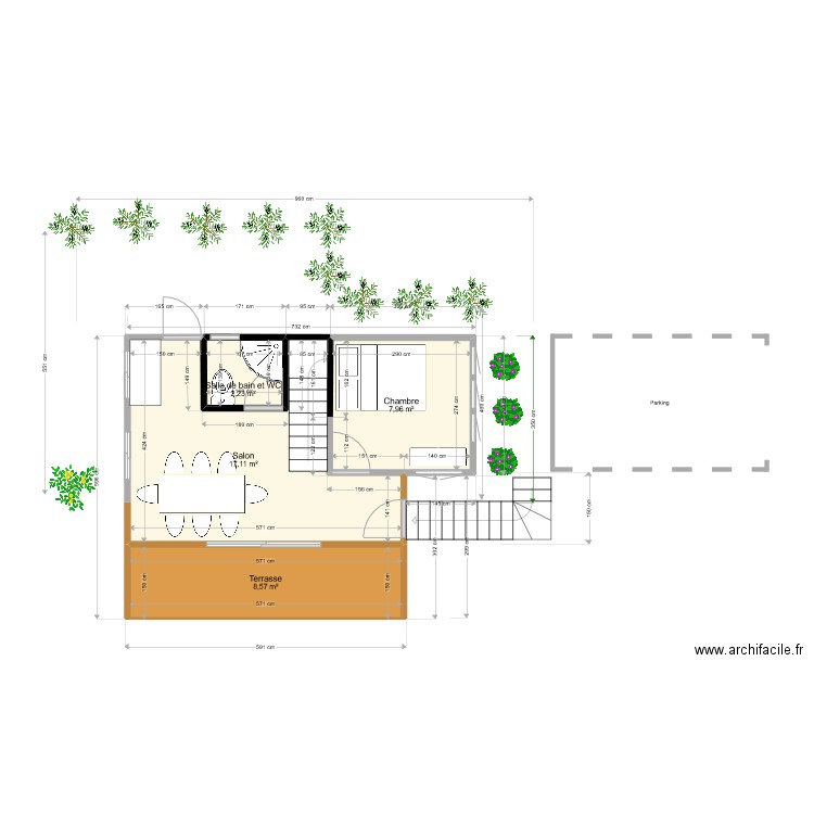 Petit Chalet 3. Plan de 8 pièces et 62 m2