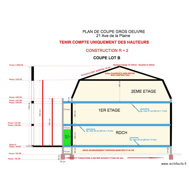 PLAN COUPE LOT B Gros Oeuvre 11 07 2019. Plan de 0 pièce et 0 m2