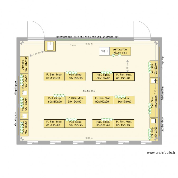 Salle sciences G113. Plan de 1 pièce et 70 m2