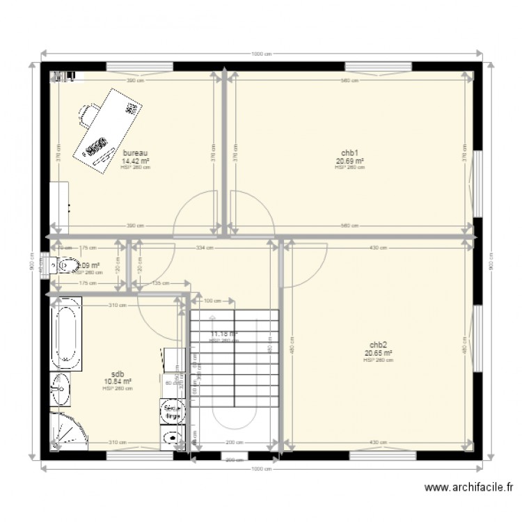 elts et1. Plan de 6 pièces et 80 m2