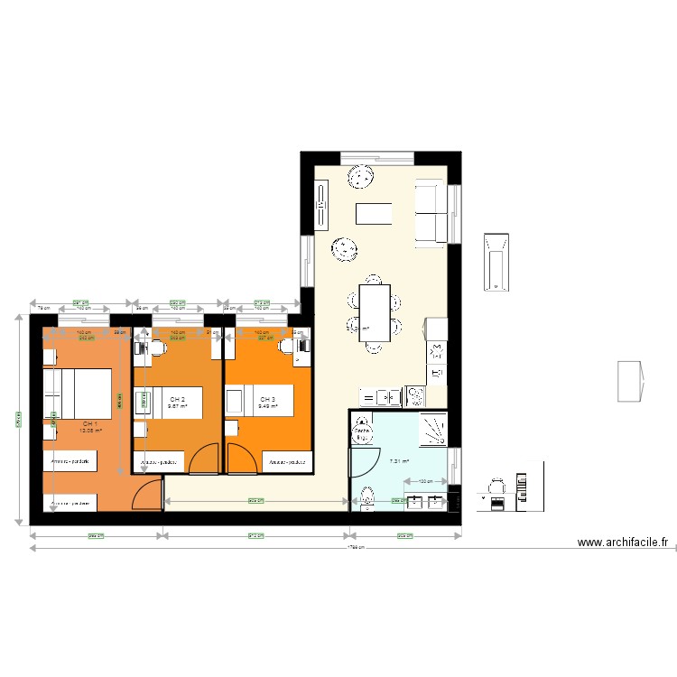 3 CH SUD LONGUEUR bis ter quat 5. Plan de 0 pièce et 0 m2